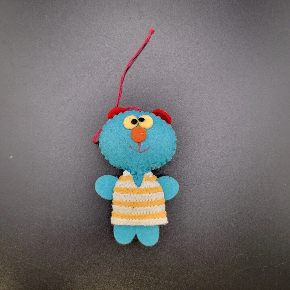 Vintage Felt Blue Mouse Christmas Ornament